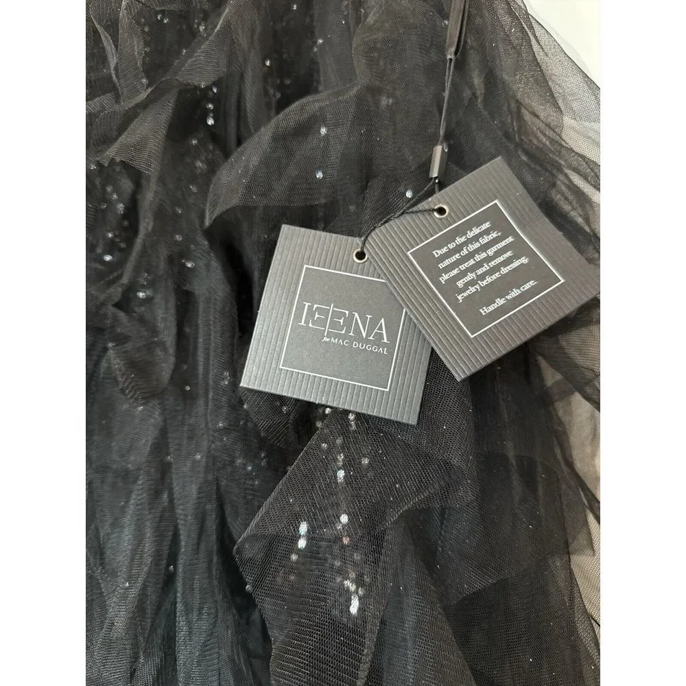 IEENA FOR MAC DUGGAL Sequin Mini with High Low Ruffle Tiered Train #27119‎ Sz 12